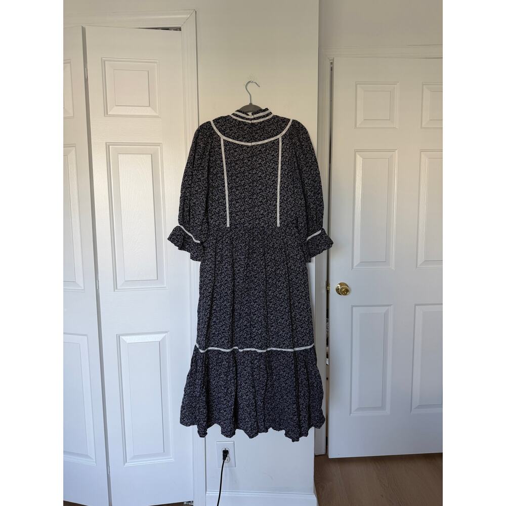 Meadows 100% Cotton Cottage Core Navy and White Floral Amaryllis Midi Dress - Picture 4 of 7
